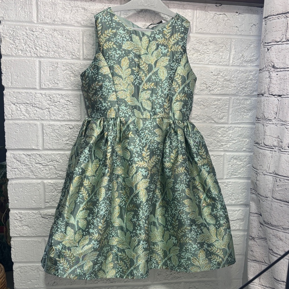 Chasing Fireflies Green and Gold Floral Dress